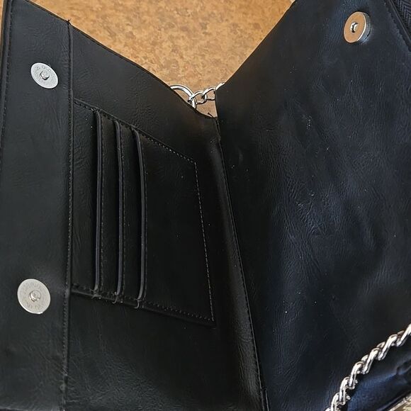 Steve Madden Black Crossbody wallet Bag with Elegant Chain Strap womens zip lady - Picture 11 of 16